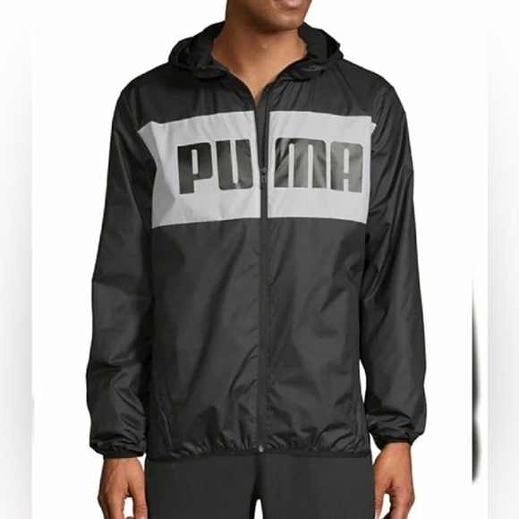 Puma men’s windbreaker hooded jacket black size small like new - Picture 1 of 4